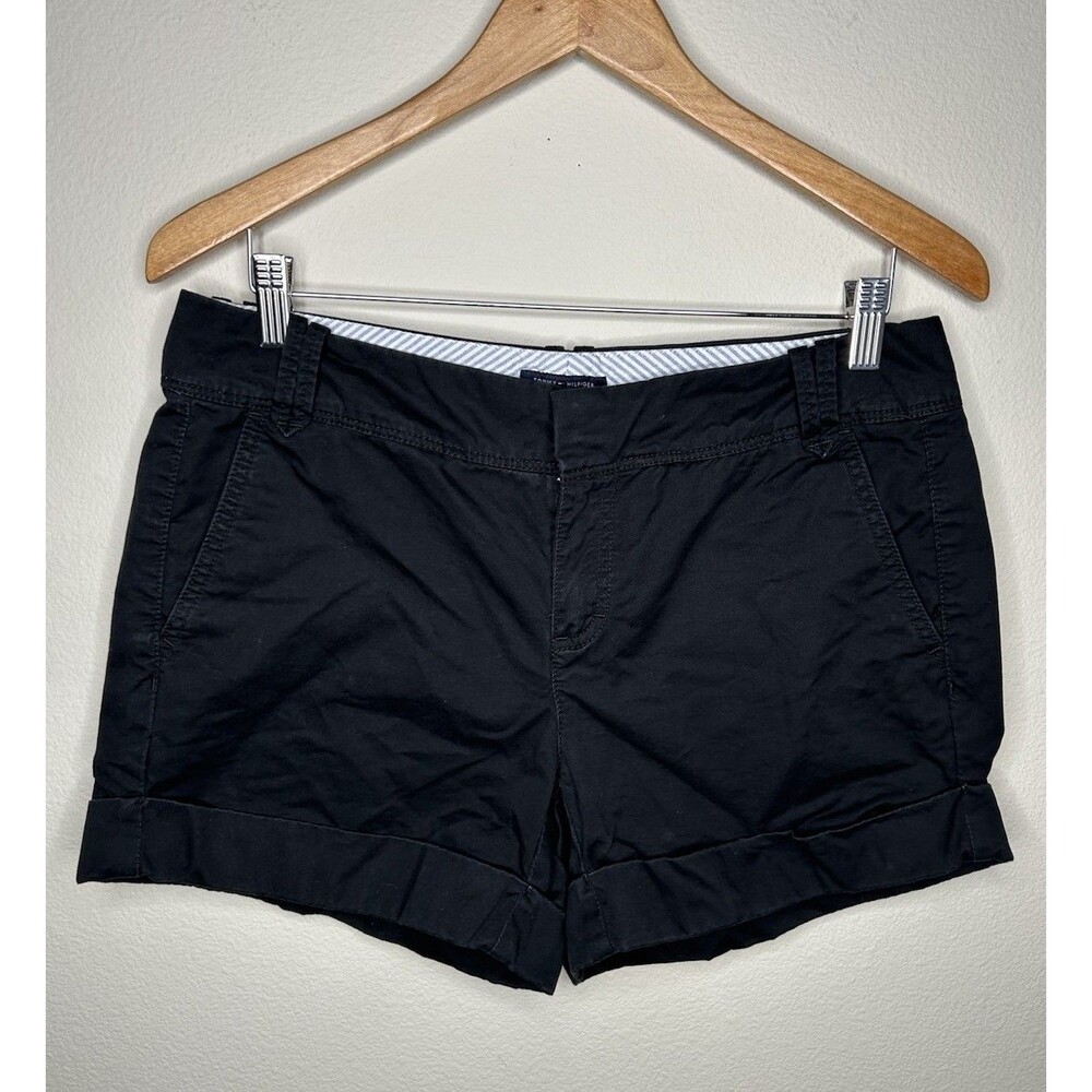 Tommy Hilfiger Womens Size 8 Black Cuffed Cotton Chino Shorts